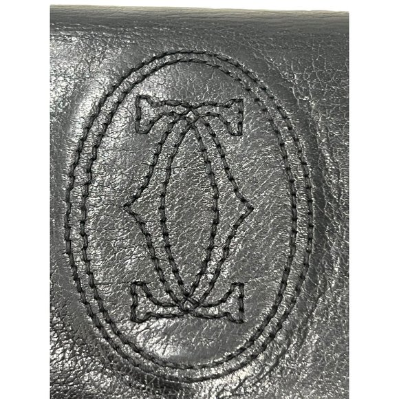 CARTIER: Black Leather Double C Logo Long Wallet #1300 - Picture 9 of 9